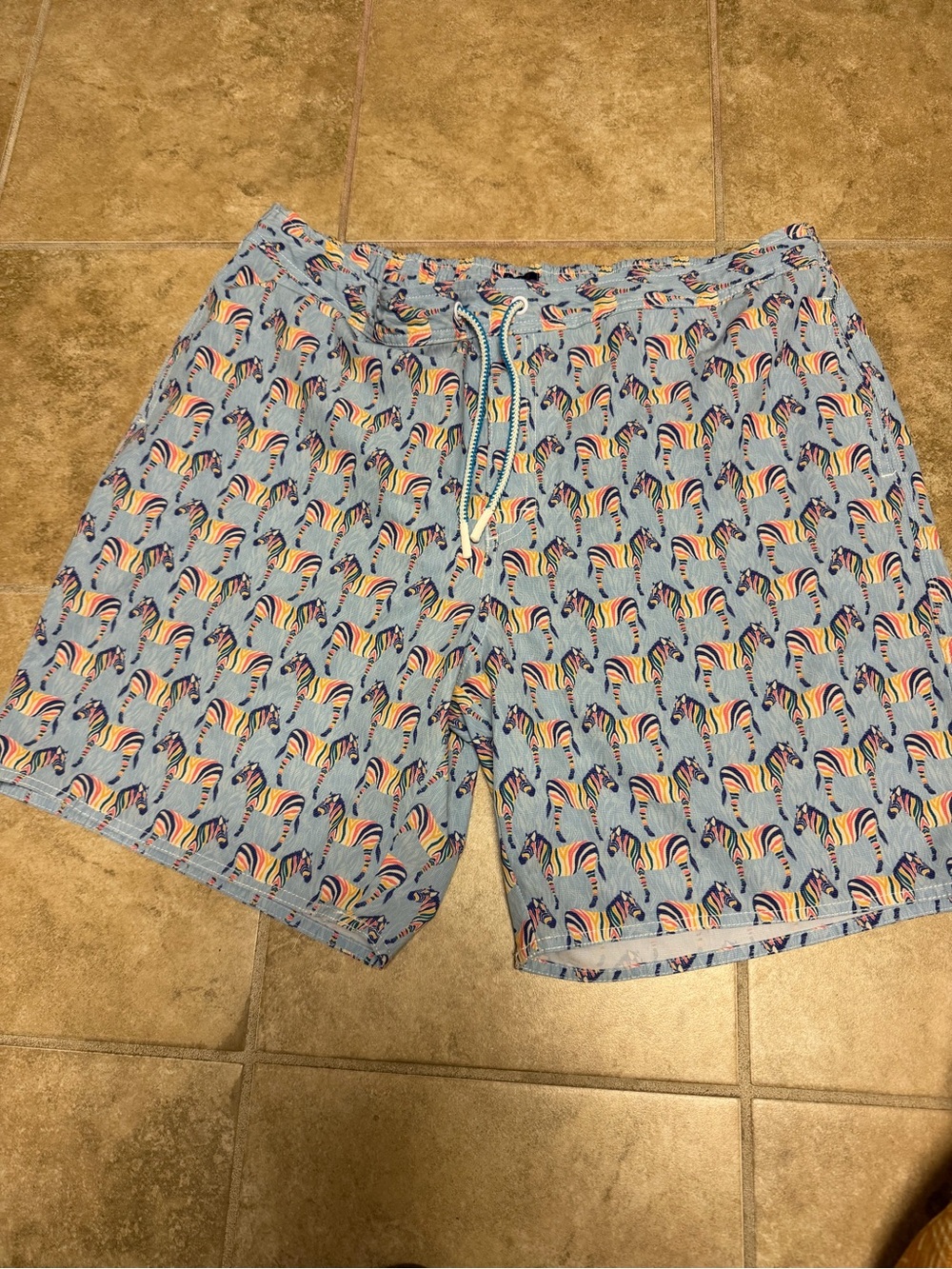 johnnie-O Sky Blue Swim Trunks with Multicolor Zebra Print